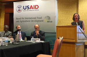 Barale accepts the award at the BIFAD meeting, Oct. 14 in Des Moines, Iowa. Photo courtesy Mark Varner, Association for Public and Land-grant Universities